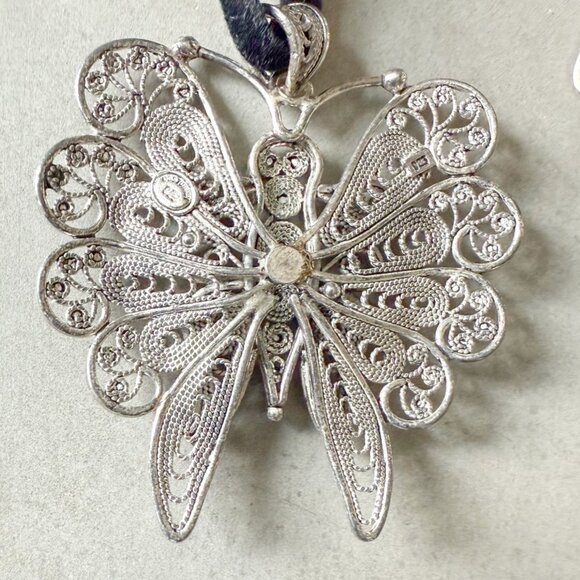 DGS Sterling Silver Filigree Butterfly Pendant 1.75 12gr Lace Black Velvet Cord - Picture 5 of 7
